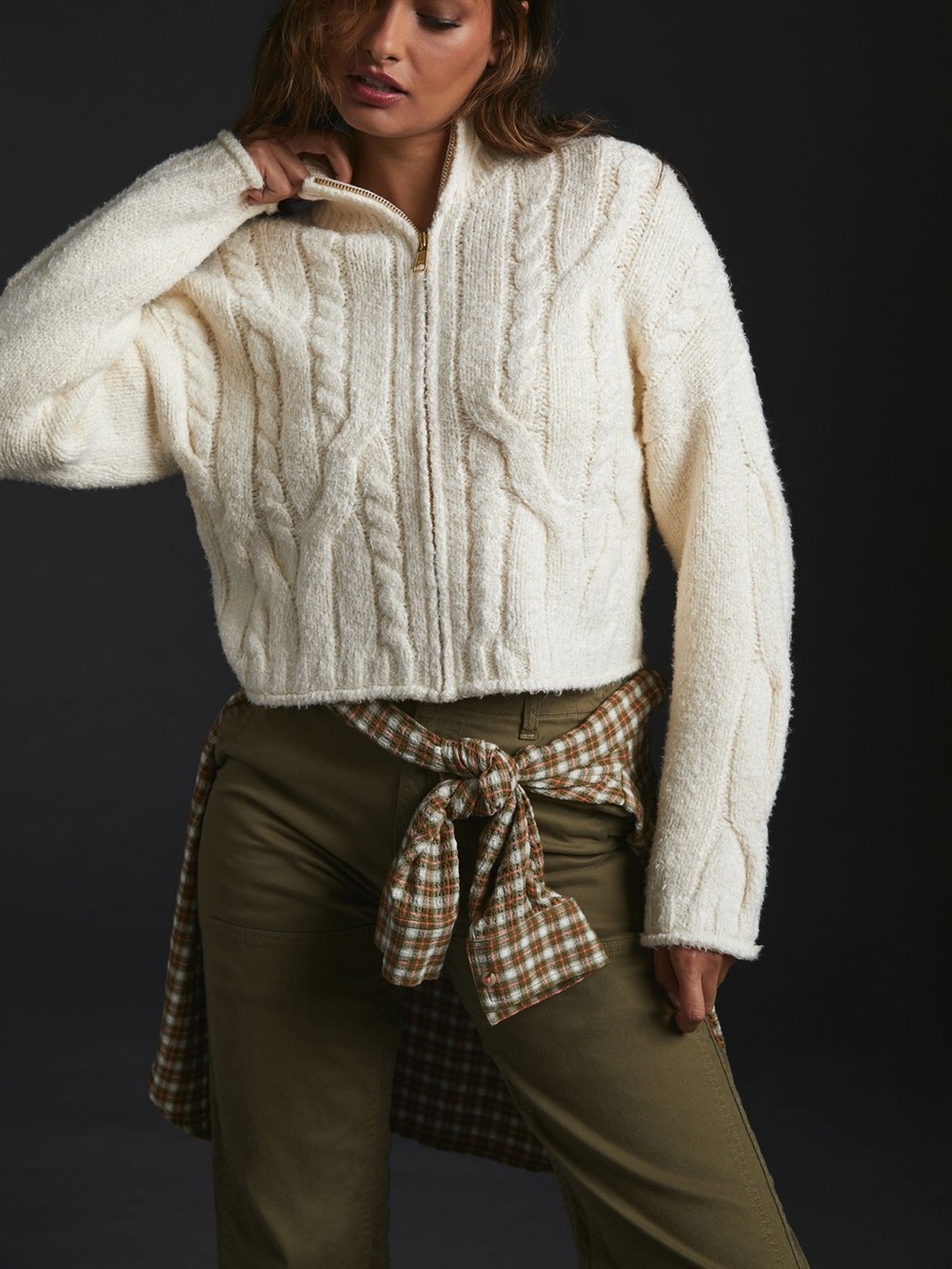 Anthropologie Cable Knit Cardigan Sweater, NWOT, Large, Ivory